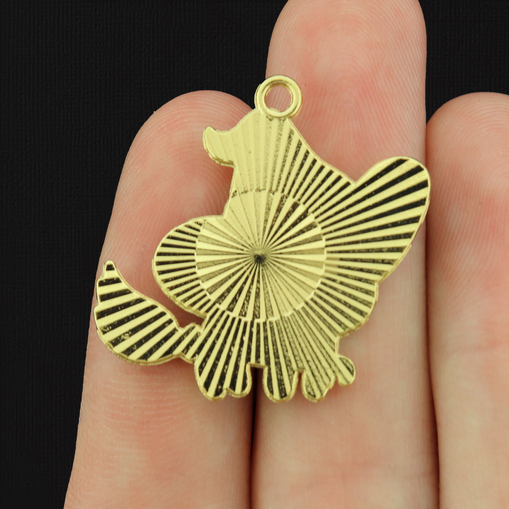 2 Witch Black Cat Gold Tone Enamel Charms - E197