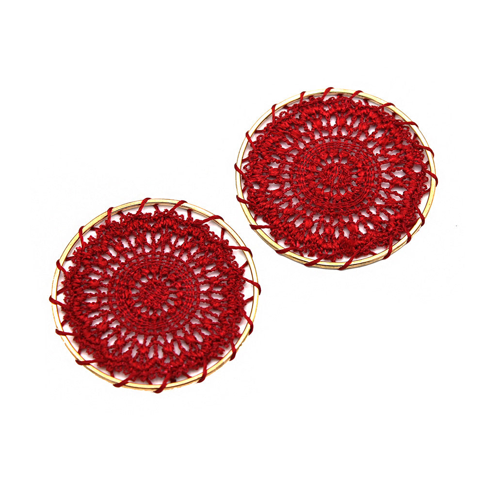 2 Woven Lace Gold Tone Pendants - Choose Your Color!