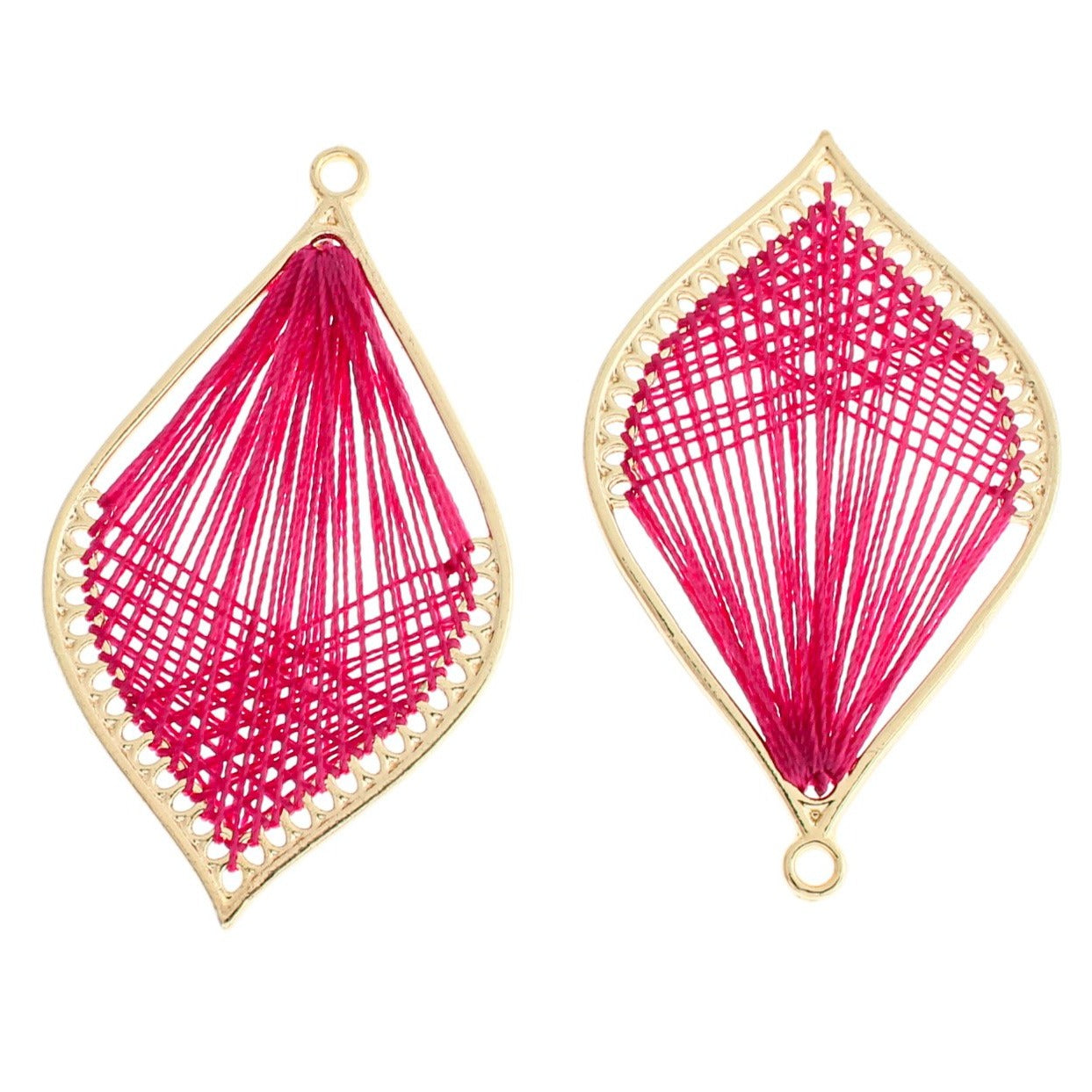 2 pendentifs dorés à la feuille tissée turquoise - TSP278