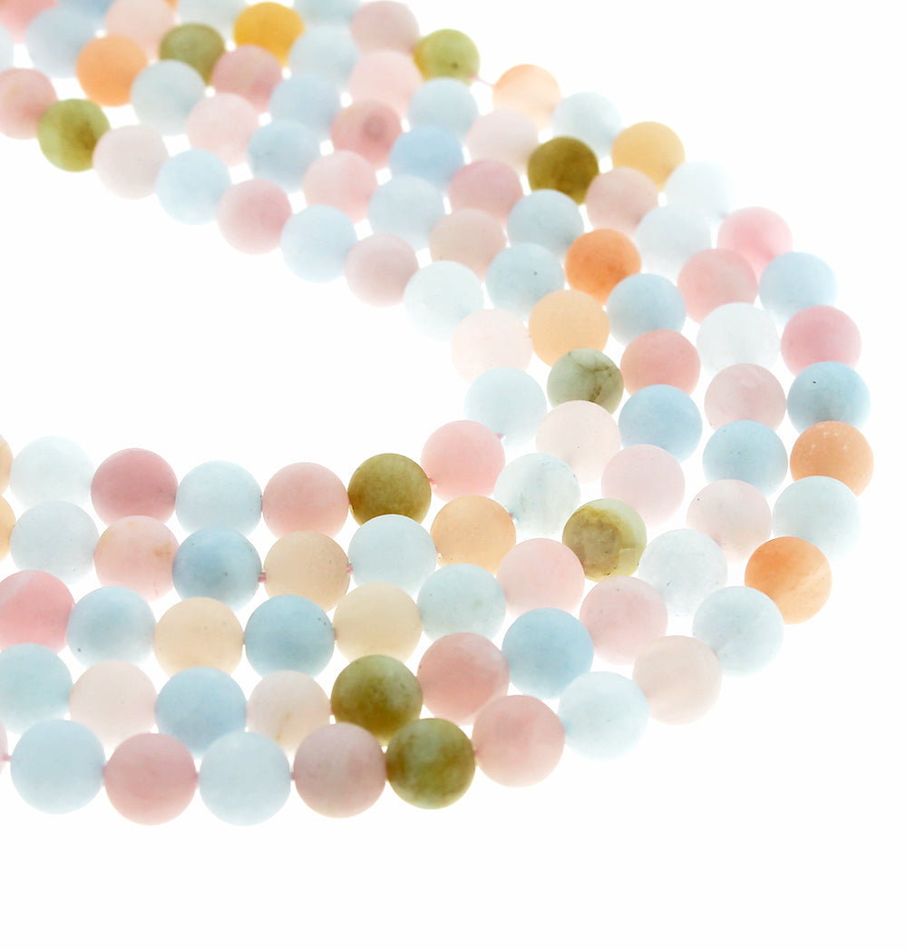 20 Round Natural Morganite Beads - Frosted Pastels - Choose Your Size!
