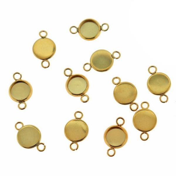 24K Gold Plated Stainless Steel Cabochon Connector Settings - 4 Pieces - Choose Your Size!
