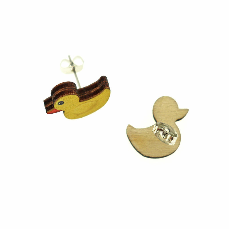 Wood Zinc Alloy Earrings - Yellow Duck - 16mm - 2 Pieces 1 Pair - ER163