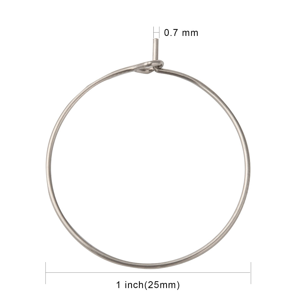 20 Surgical Stainless Wine Charm Hoops - Silver or 18k Gold Plated - Choose Your Size!