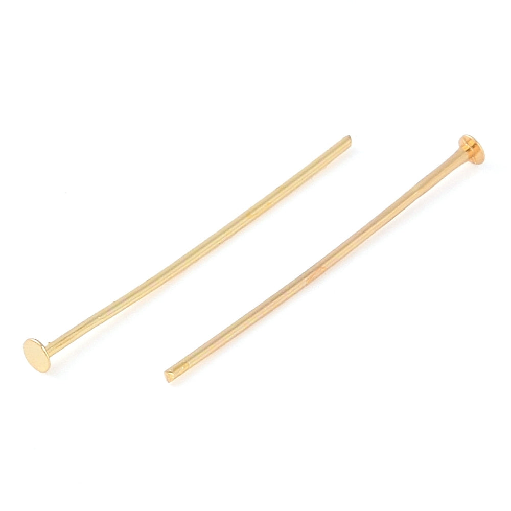 18k Gold Plated Brass Flat Head Pins - 100 Pins - 0.6mm - Choose Your Length!