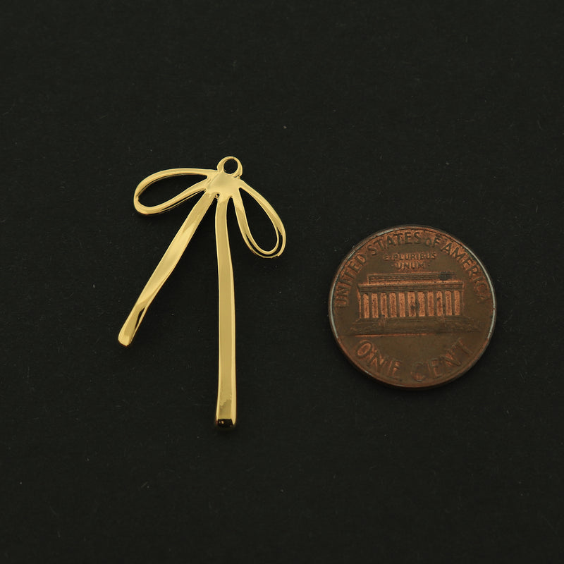 14k Bow Charm - Ribbon Pendant - 14k Gold Plated - GLD316