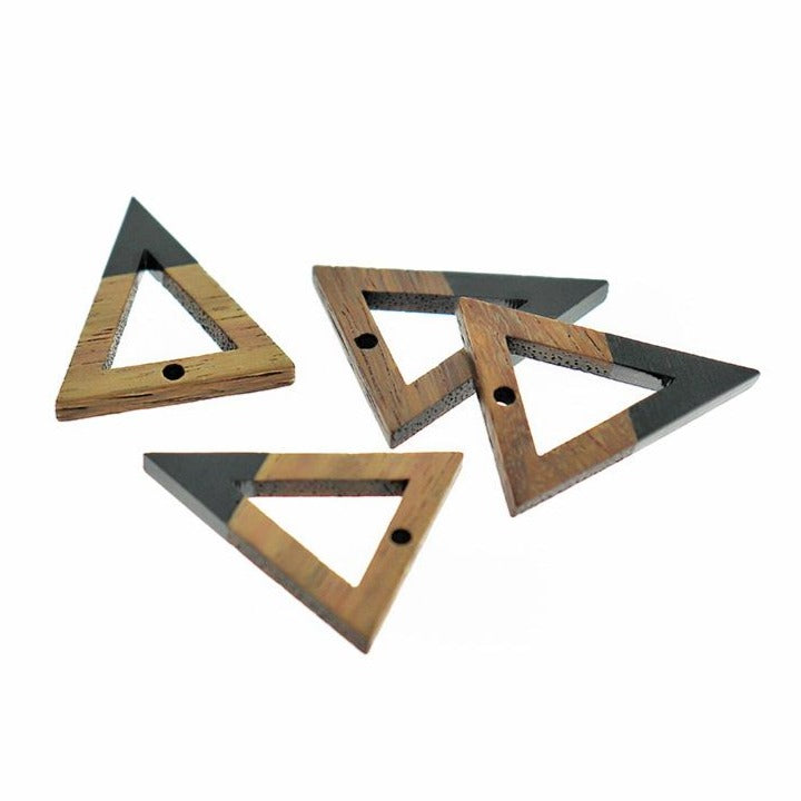 2 Open Triangle Natural Wood and Resin Charms - Choose Your Color!