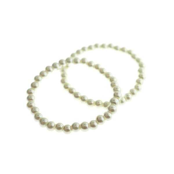 Round Glass Bead Bracelets - 55mm - Creamy White - 5 Bracelets - BB233