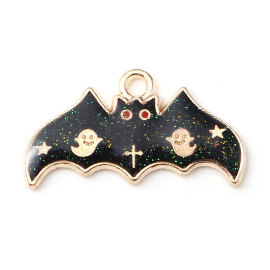 4 Black Bat Halloween Enamel Charms - E254