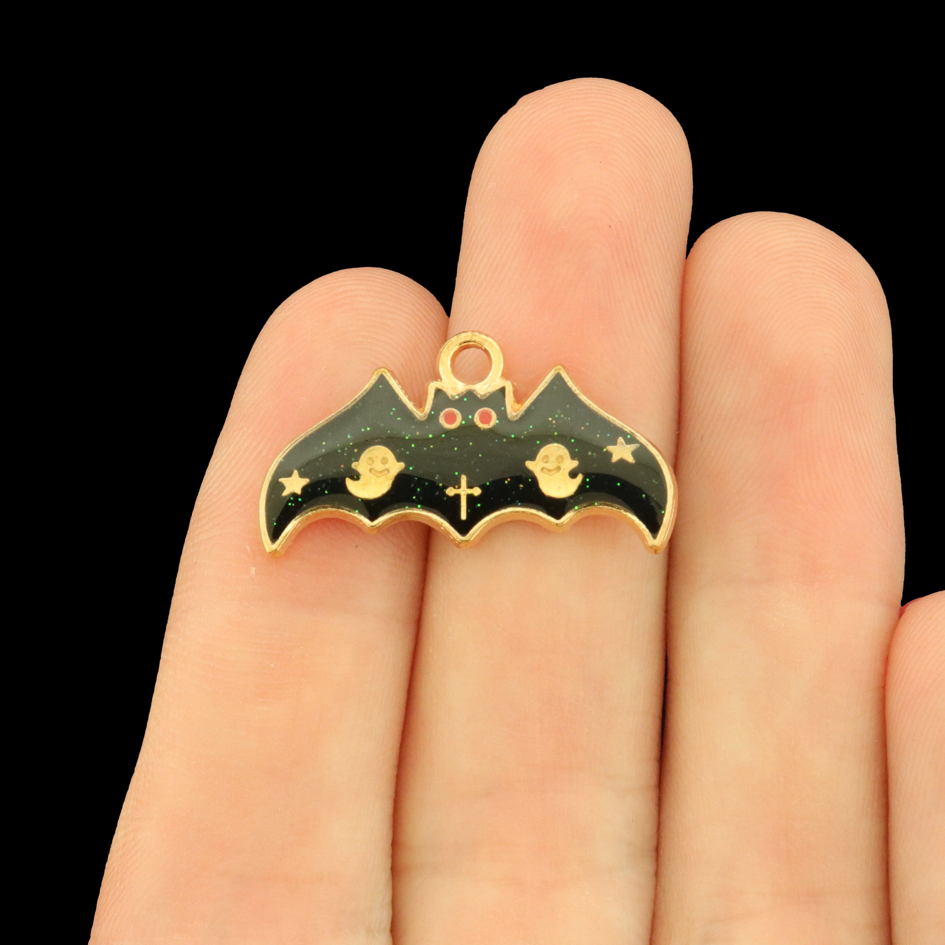 4 Black Bat Halloween Enamel Charms - E254
