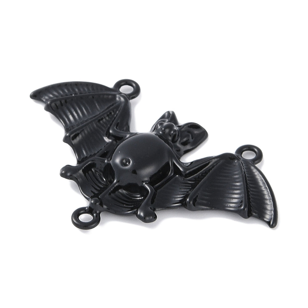 4 Black Bat Three Hole Connector Halloween Enamel Charms - E704