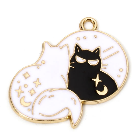 4 Black Cat Looking in Mirror Enamel Charms - E199