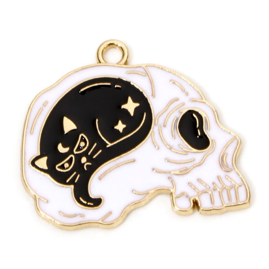4 Black Cat and Skull Enamel Charms - E207