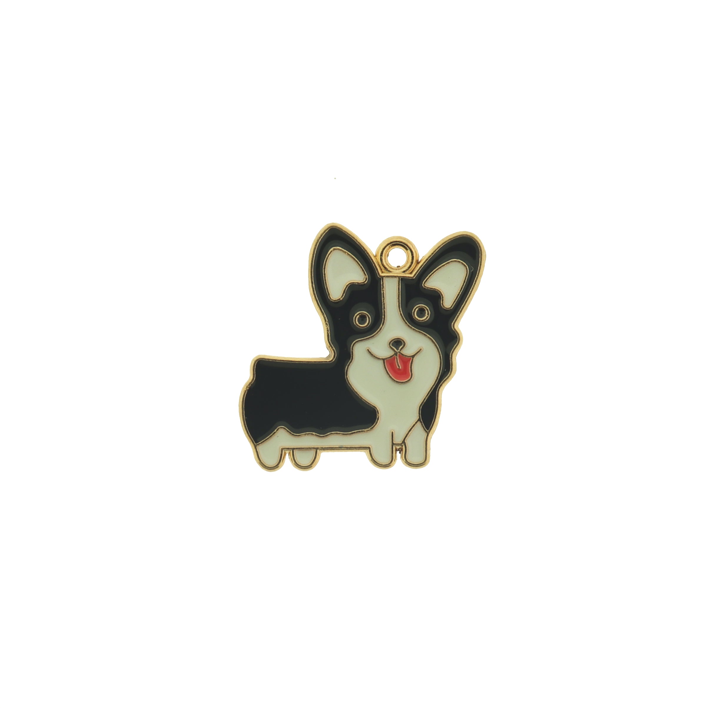 4 Black and White Dog Gold Tone Enamel Charms - E596