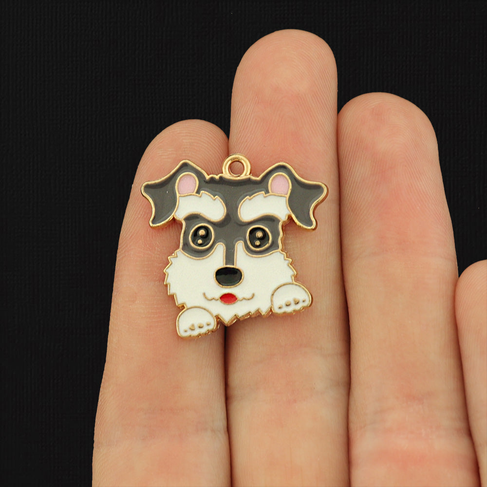 4 Black and White Schnauzer Dog Gold Tone Enamel Charms - E603