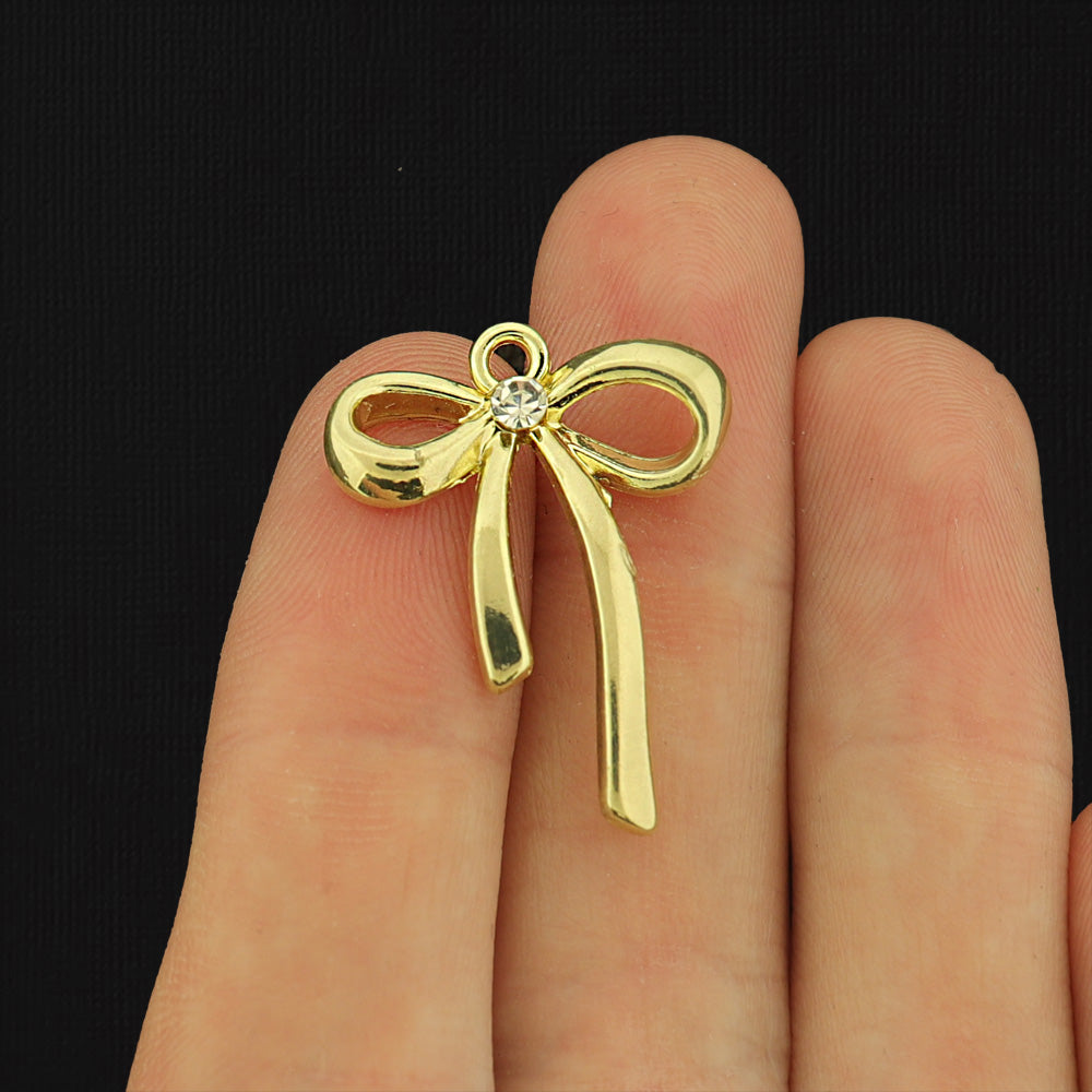 4 Bow with Inset Rhinestone Charms - Choose Your Tone