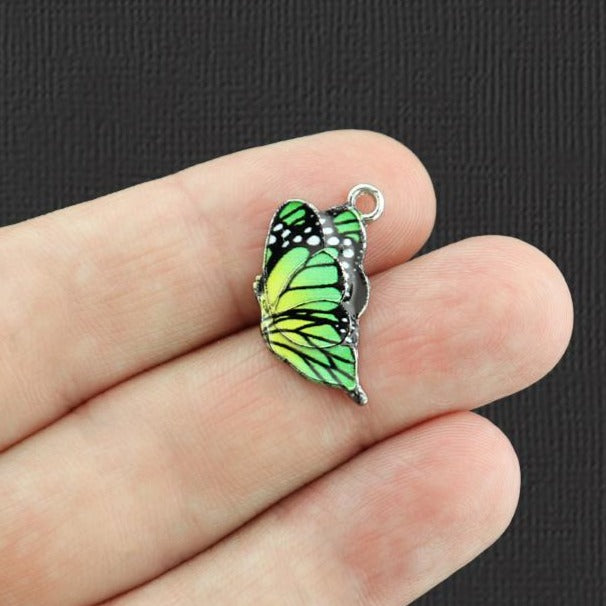 4 Butterfly Enamel Charms - Choose Your Color - Silver Tone
