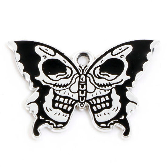 4 Butterfly Skull Halloween Enamel Charms - E404