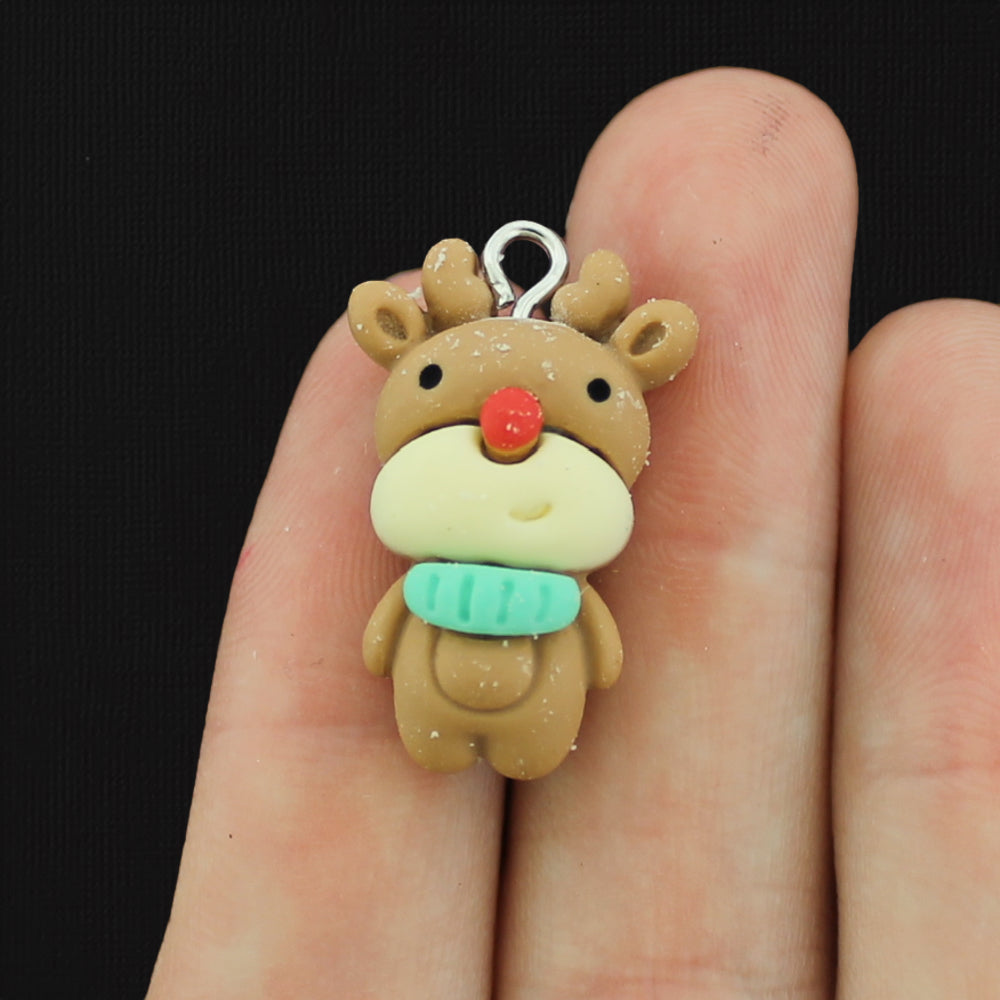 4 Christmas Reindeer Resin Charms - K090