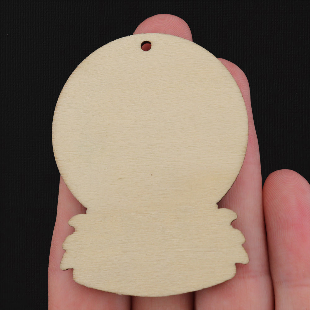 4 Christmas Snow Globe Snowman Natural Wood Charms - WP012
