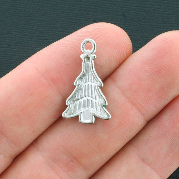 5 breloques en émail argenté sapin de Noël - E172