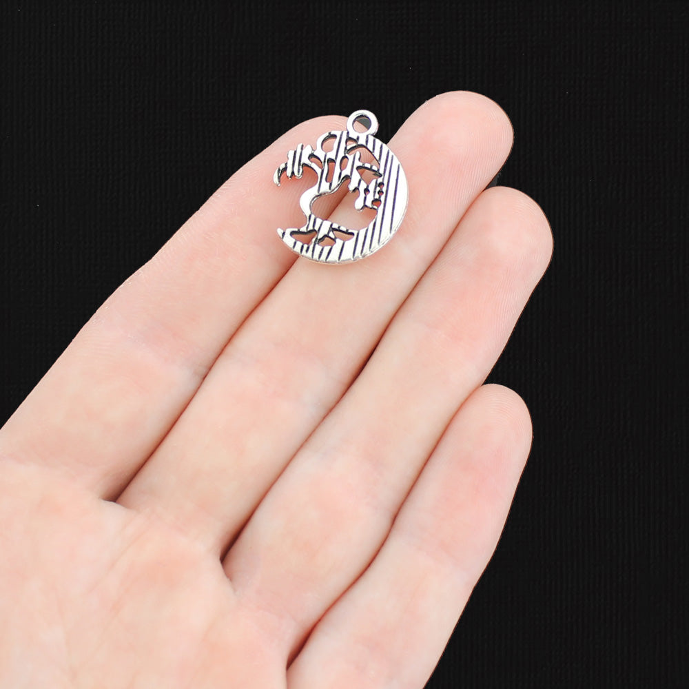 4 Crescent Moon Tree Antique Silver Tone Charms - SC1458
