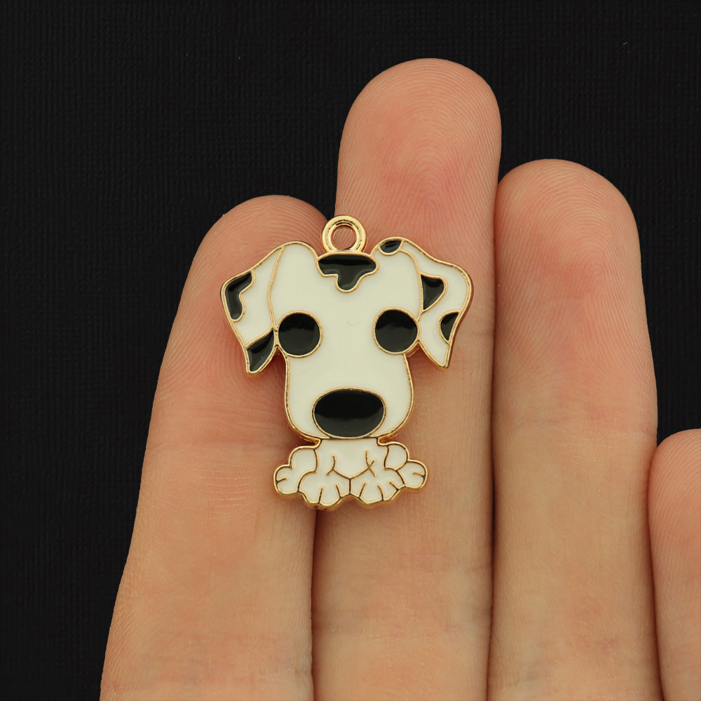 4 Dalmatian Dog Gold Tone Enamel Charms - E600
