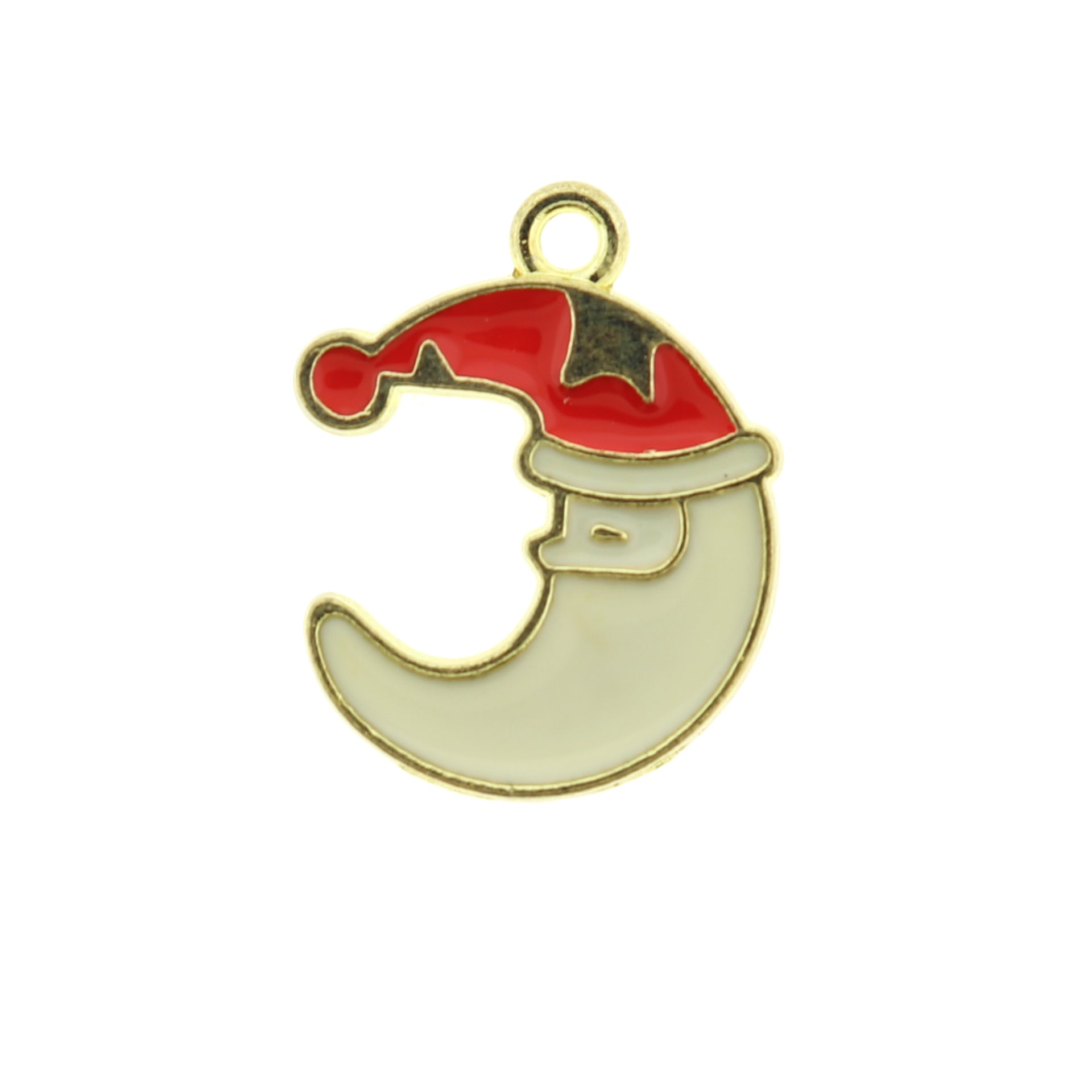 4 Father Christmas Sleeping Moon Gold Tone Enamel Charms - E144