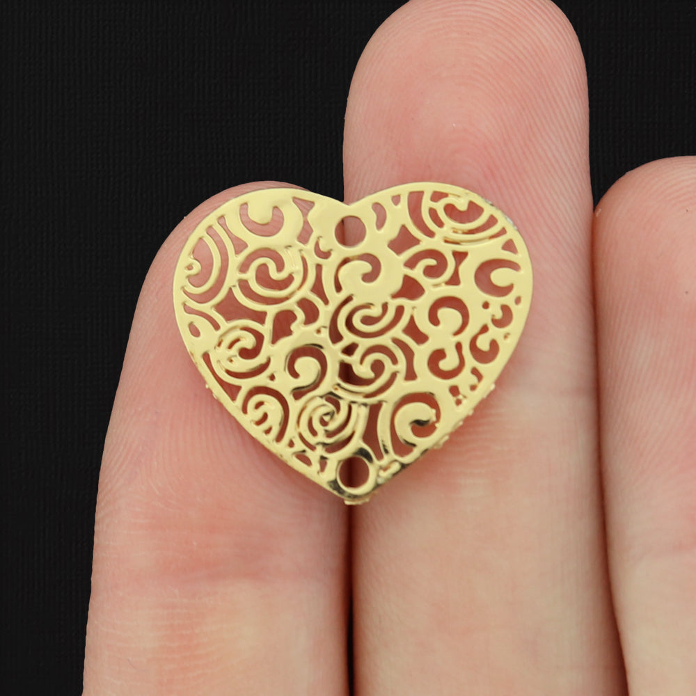 4 Filigree Heart Plated Brass Charms - Choose Your Tone