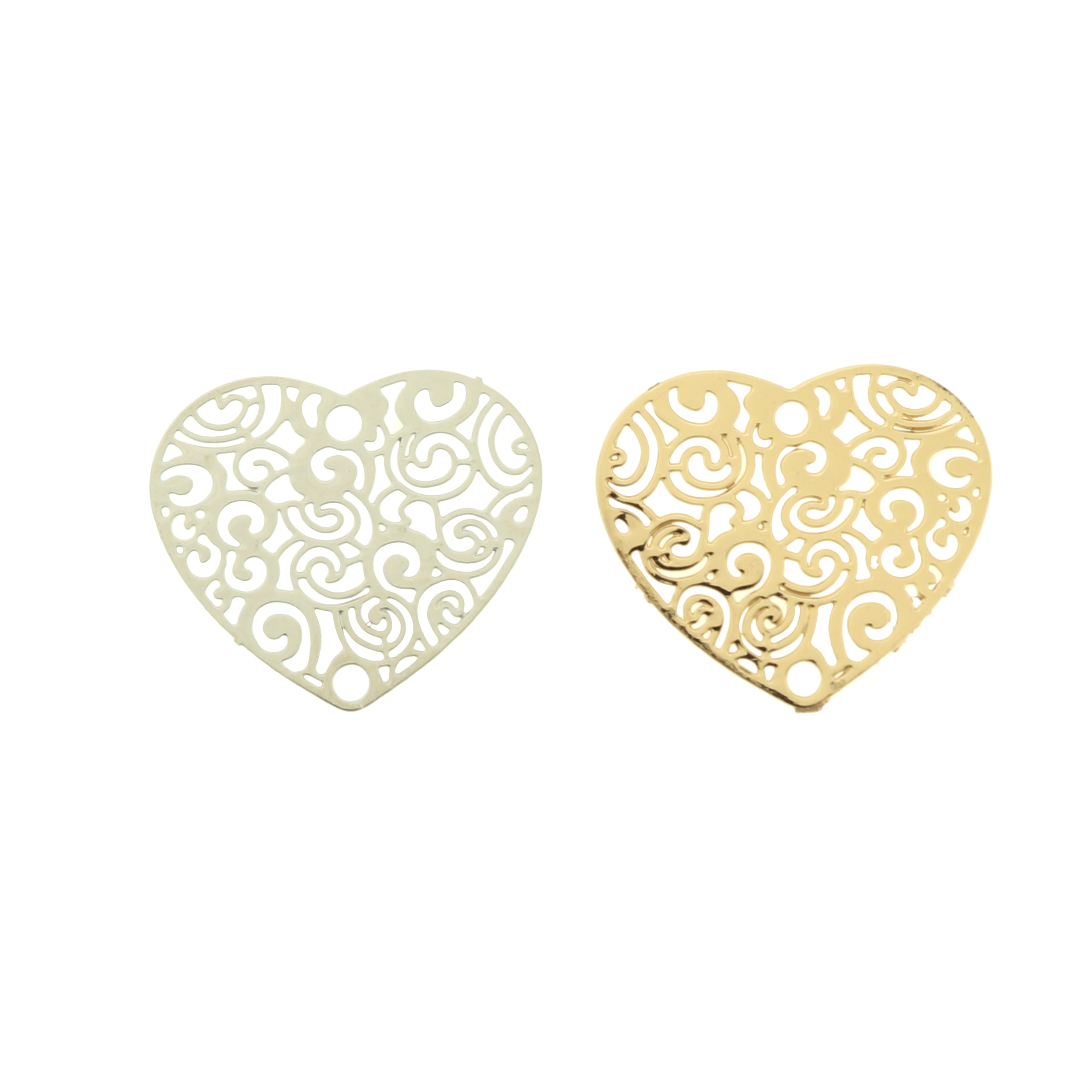 4 Filigree Heart Plated Brass Charms - Choose Your Tone