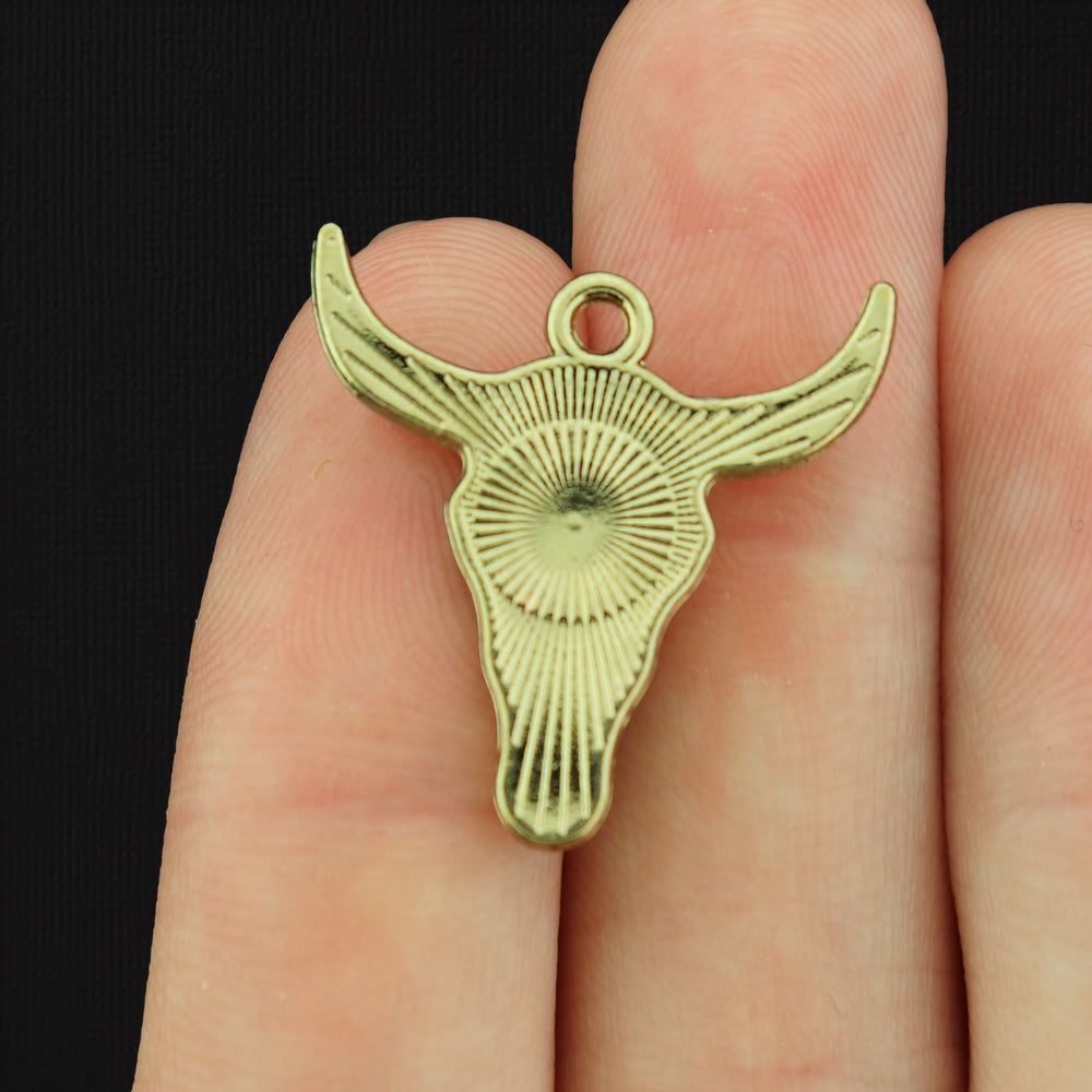 4 Floral Cattle Skull Gold Tone Enamel Charms - E157