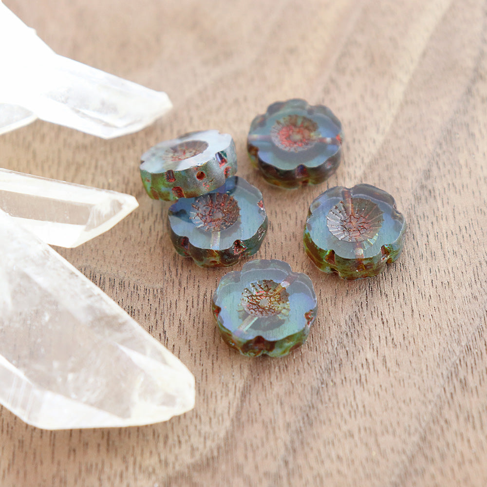 4 Hawaiian Flower Czech Table Cut Glass Beads - 14mm - Choose Your Color!