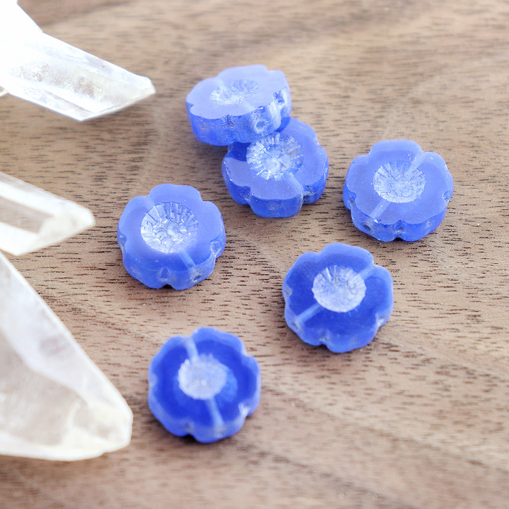 4 Hawaiian Flower Czech Table Cut Glass Beads - 14mm - Choose Your Color!