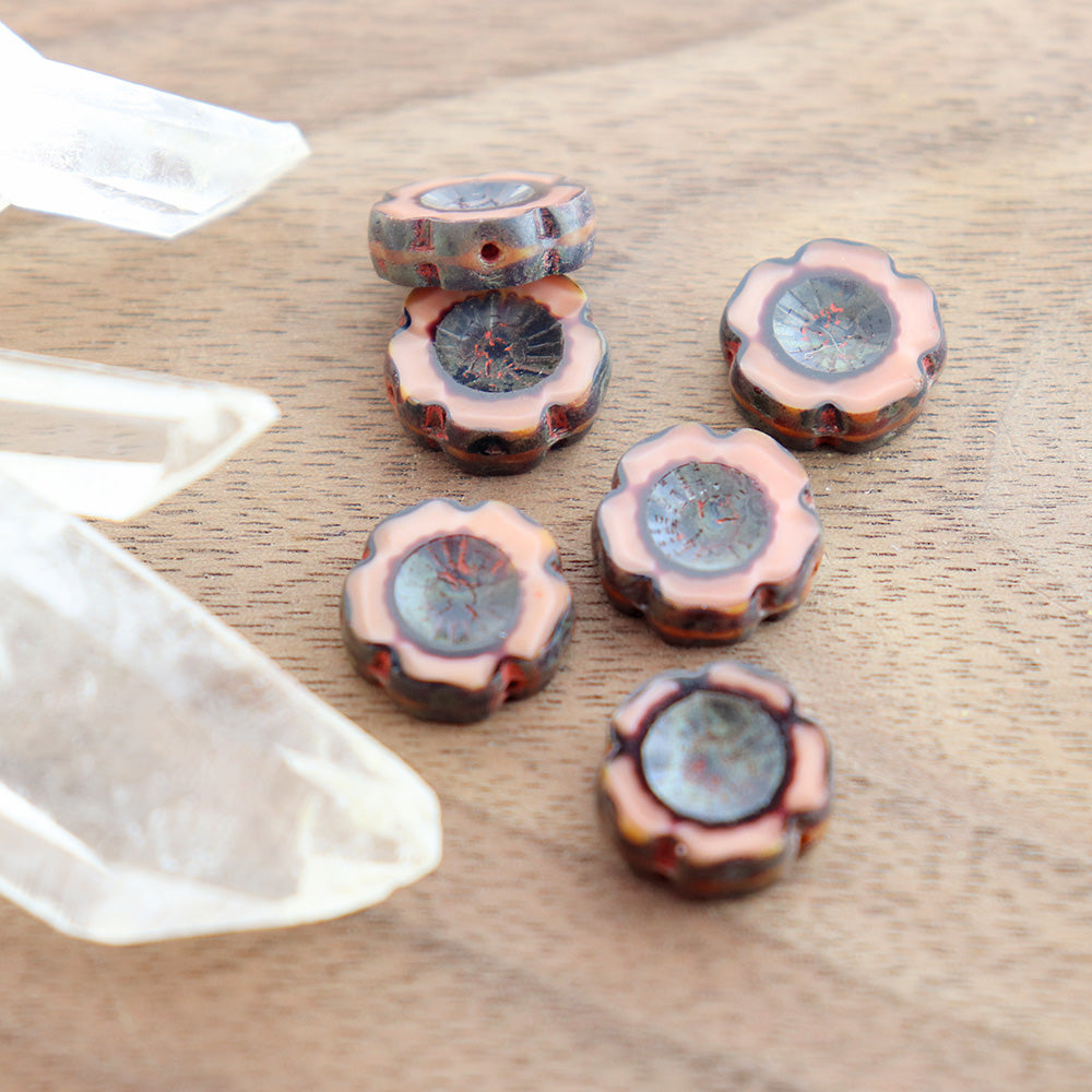 4 Hawaiian Flower Czech Table Cut Glass Beads - 14mm - Choose Your Color!