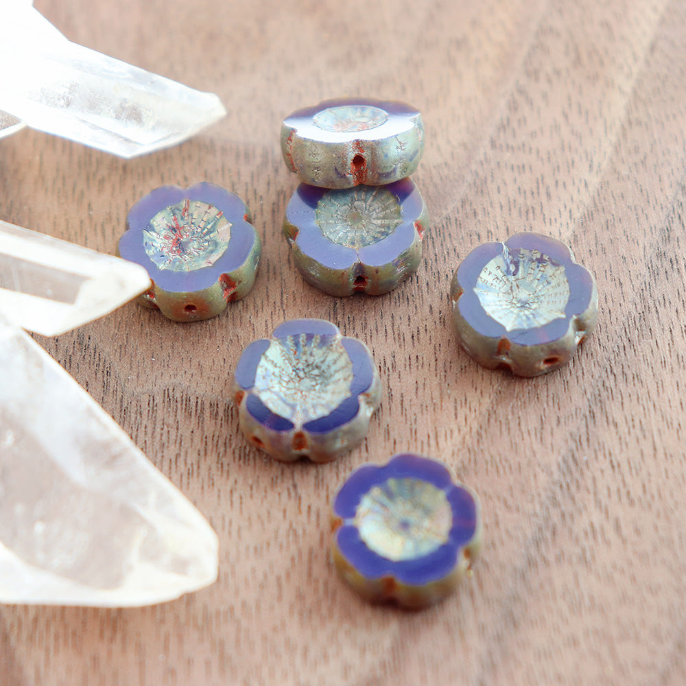 4 Hawaiian Flower Czech Table Cut Glass Beads - 14mm - Choose Your Color!