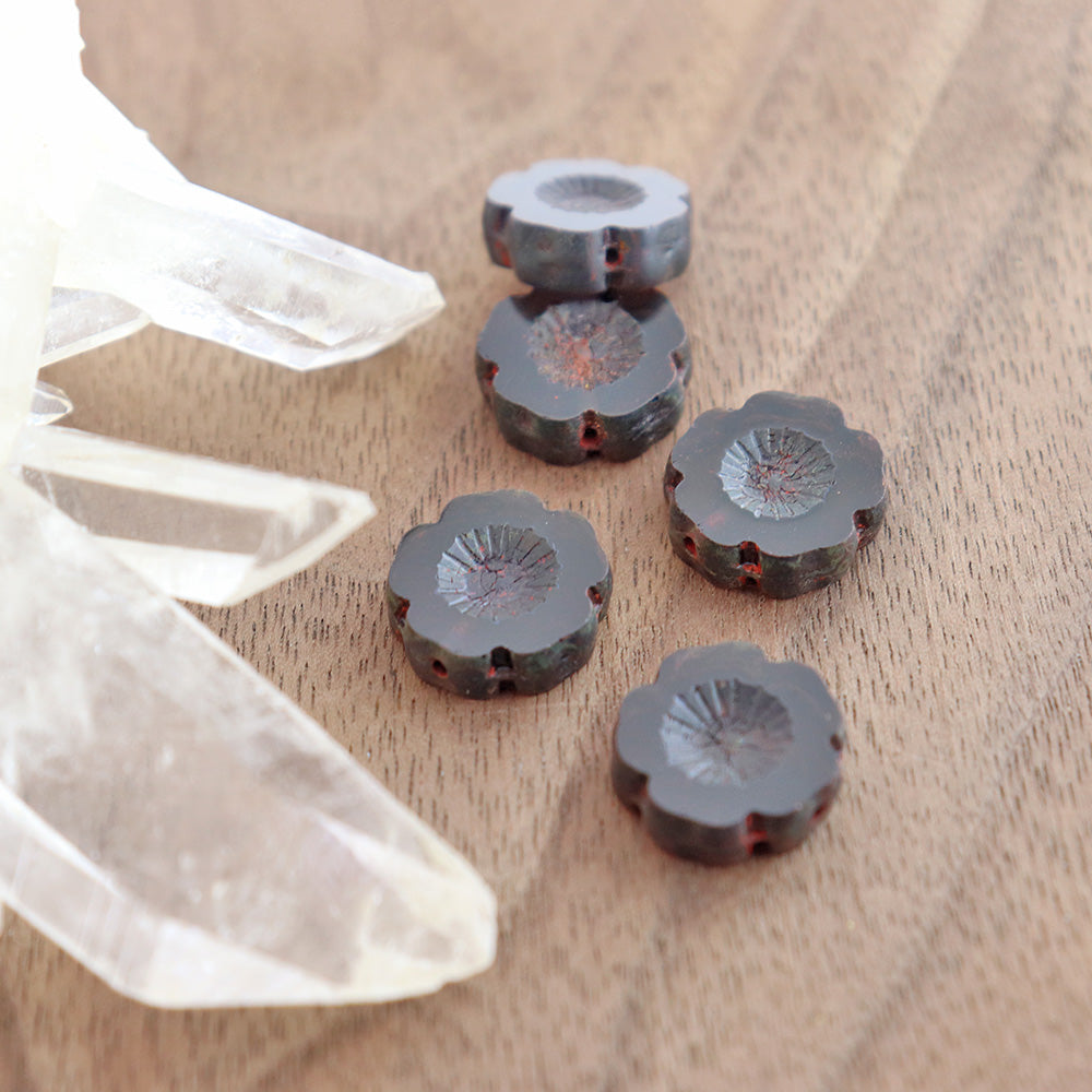 4 Hawaiian Flower Czech Table Cut Glass Beads - 14mm - Choose Your Color!