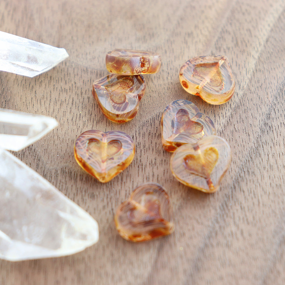 Perles en verre pressé tchèque coeur 14mm x 12mm - Lilas poli - 4 perles - CB333