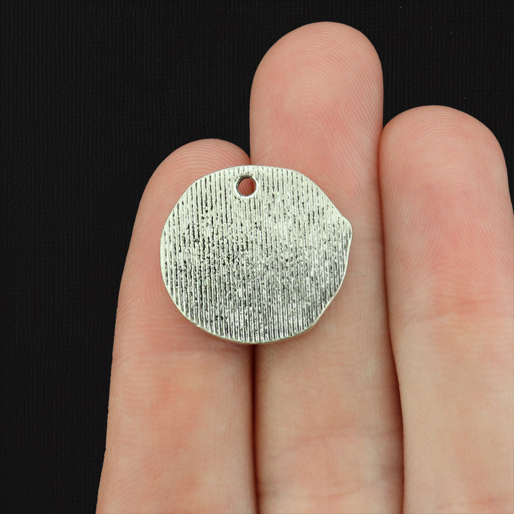 4 Heart Disc Antique Silver Tone Charms - SC761