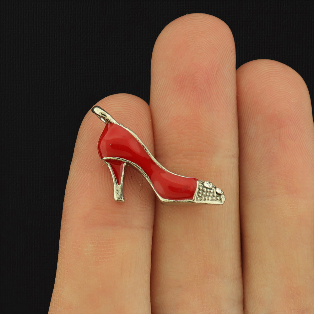 4 High Heel Shoe White Gold Enamel Charms 3D - E553