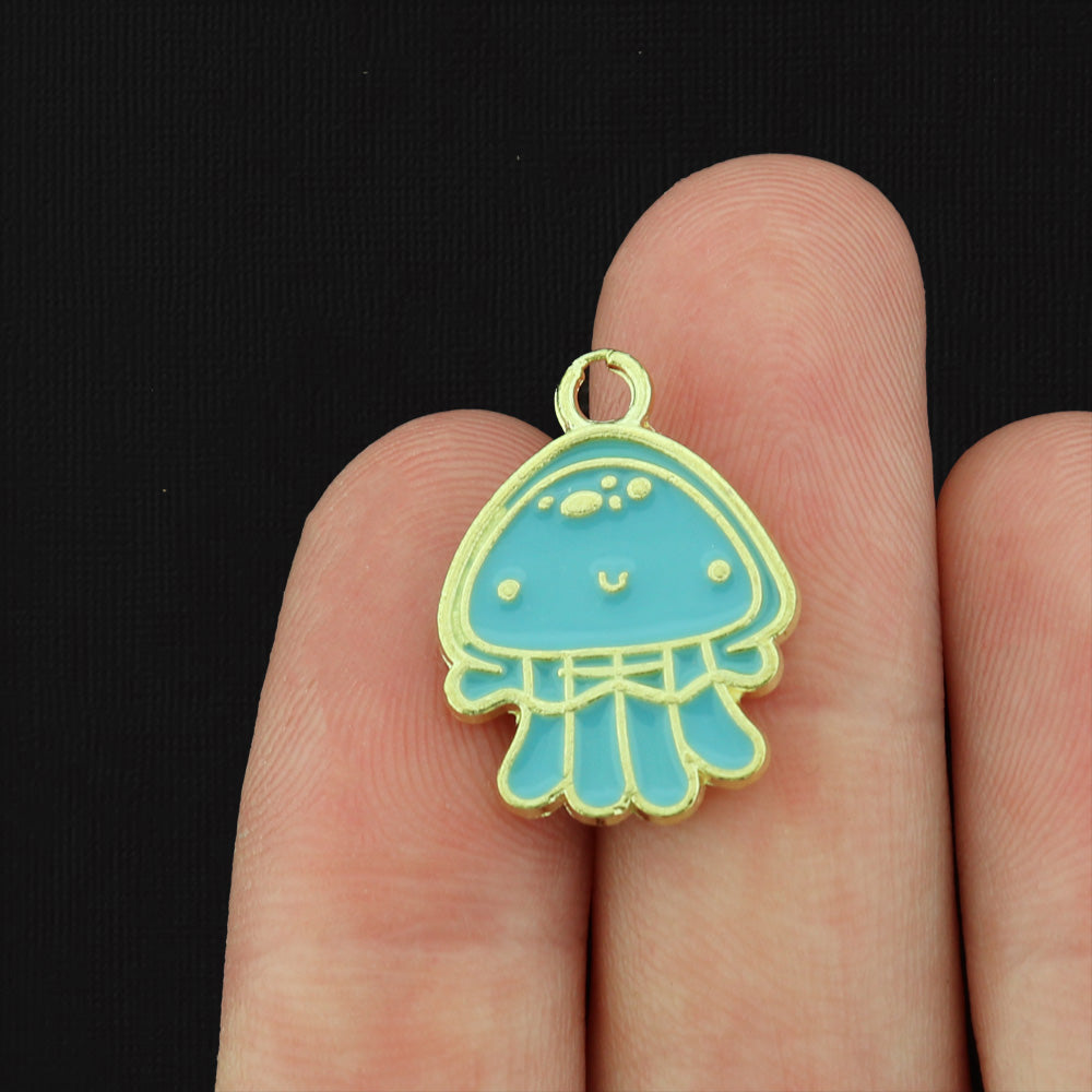 4 Jelly Fish Gold Tone Enamel Charms - E308