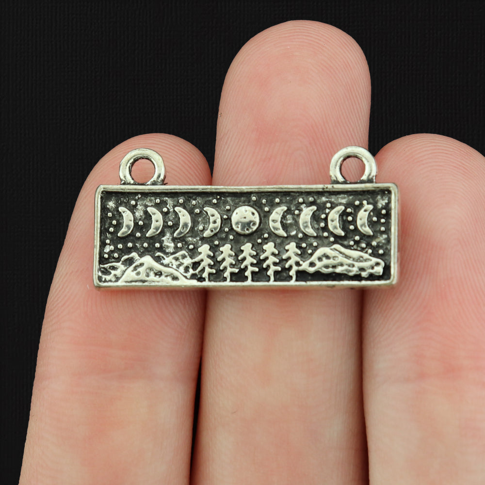 4 Moon Phase Forest Design Antique Silver Tone Connector Charms - SC312
