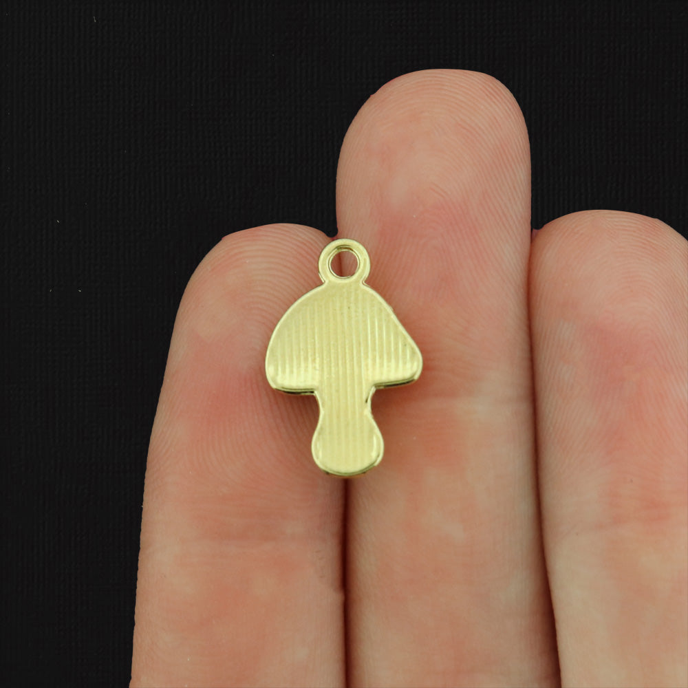 4 Mushroom Gold Tone Enamel Charms - E093