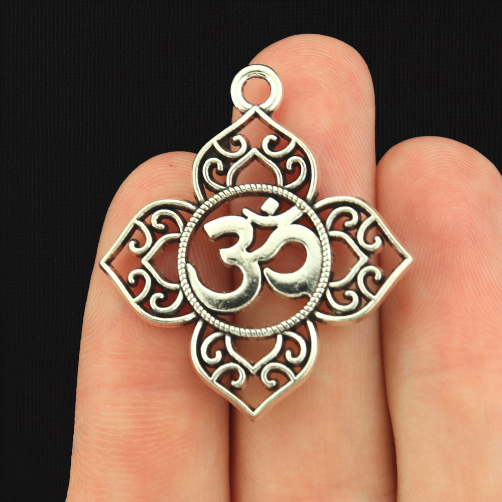 4 Om Symbol Antique Silver Tone Charms - SC456