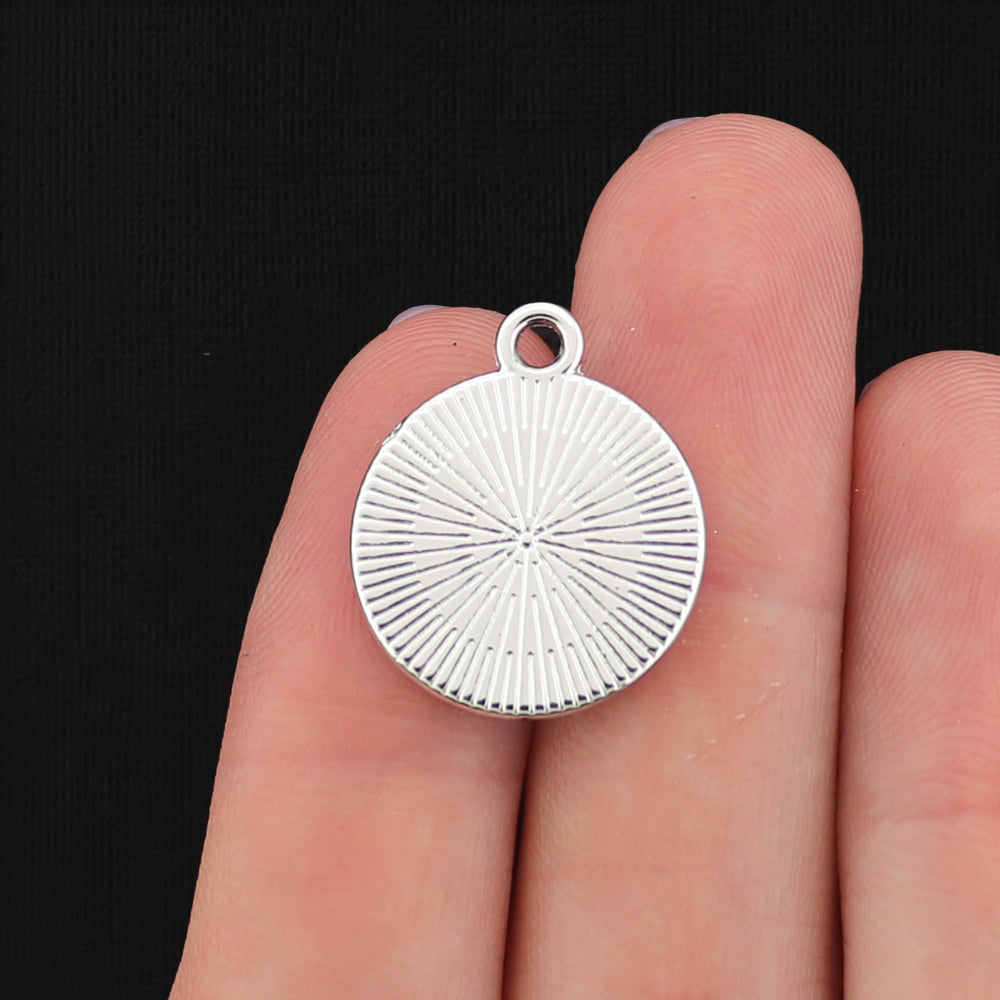 4 Pentagram Moon Silver Tone Enamel Charms - E107