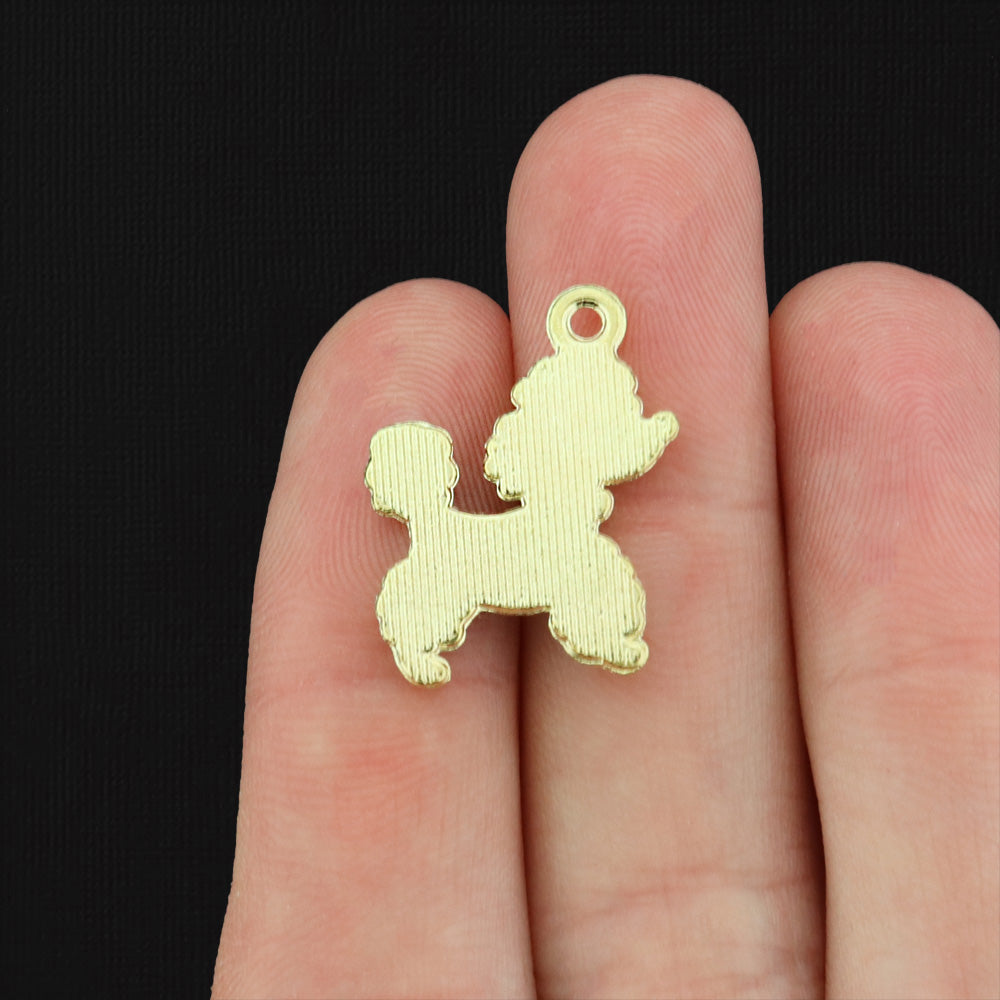 4 Poodle Dog Gold Tone Enamel Charms - E473
