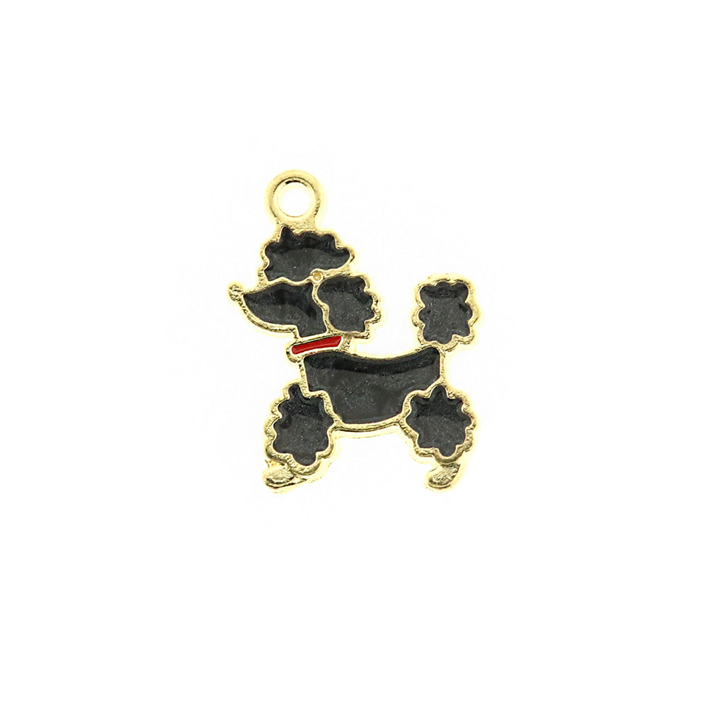 4 Poodle Dog Gold Tone Enamel Charms - E473