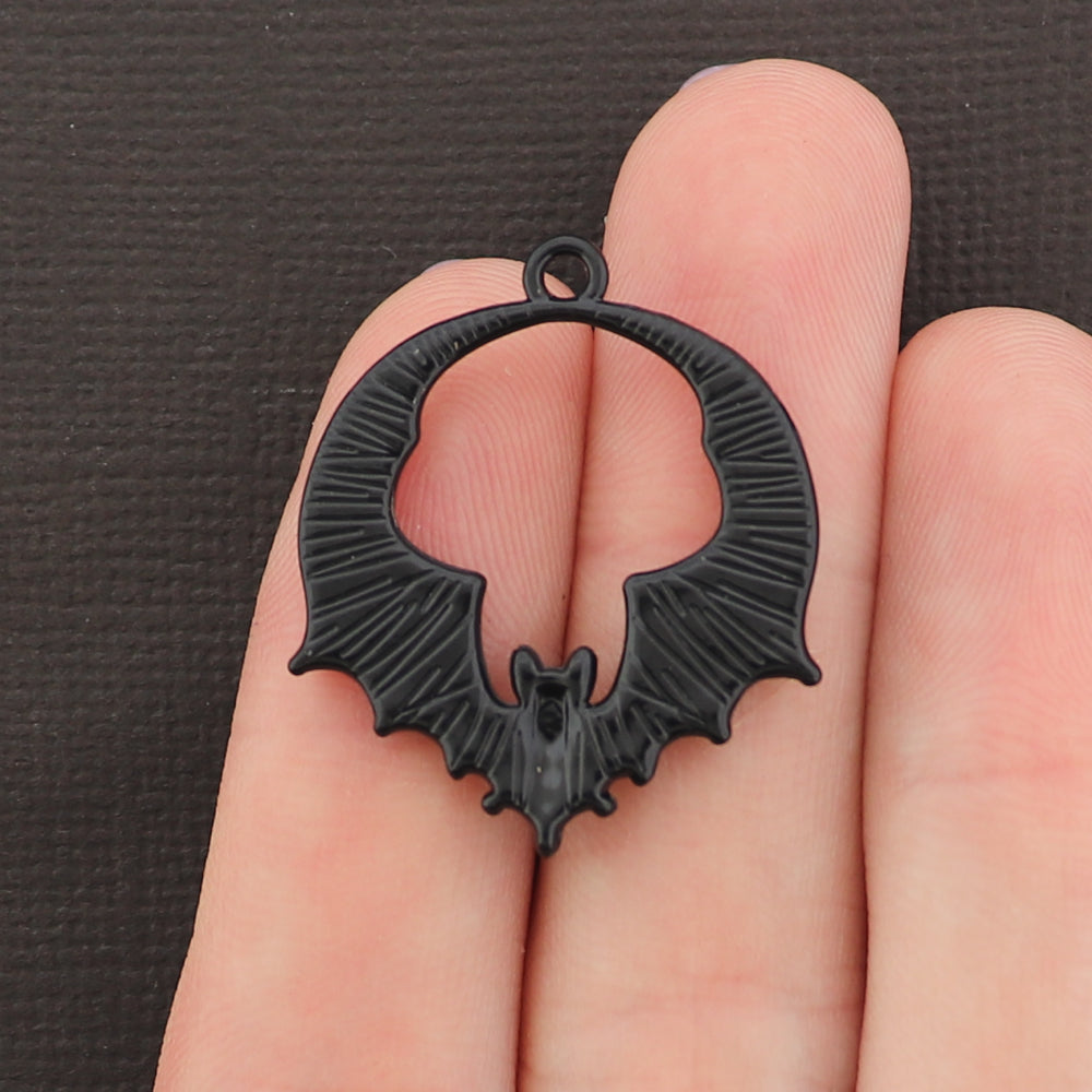 4 Red Winged Bat Black Tone Enamel Charms - E046