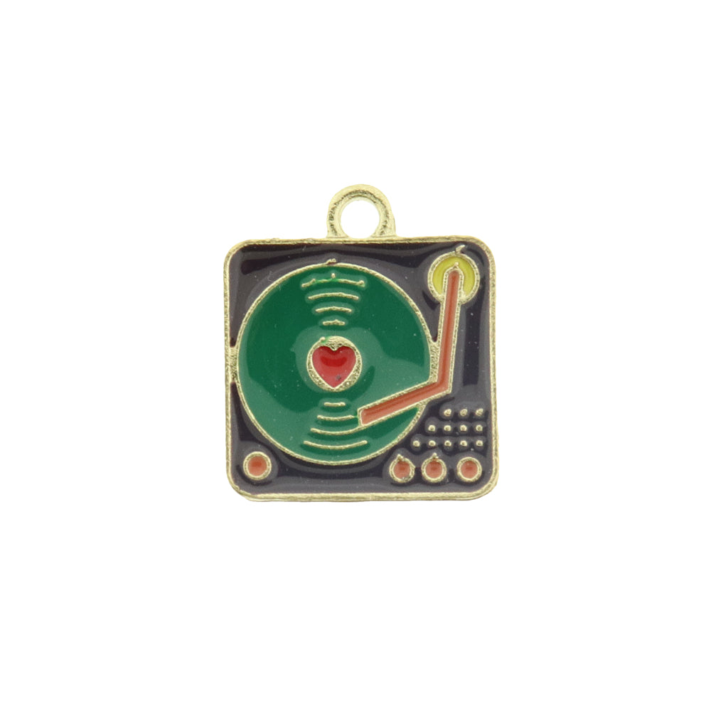 4 Retro Record Player Gold Tone Enamel Charms - E499