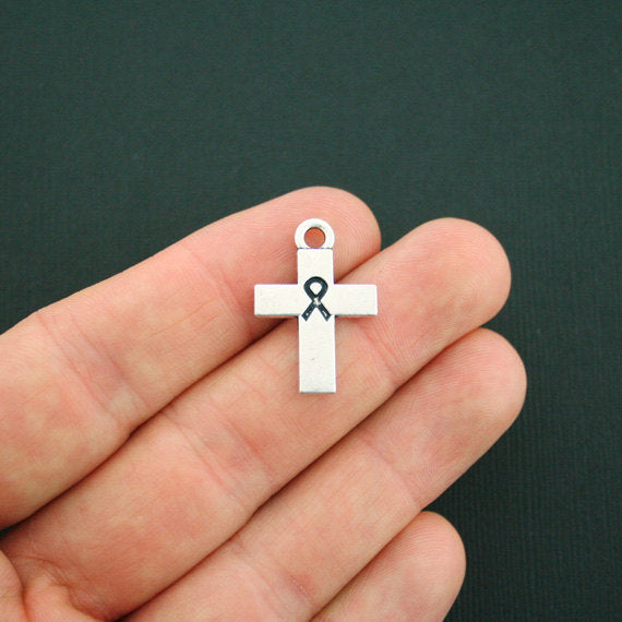 4 Ribbon Cross Charms Antique Silver Tone 2 Sided Awareness Ribbon Cross - LSC5527