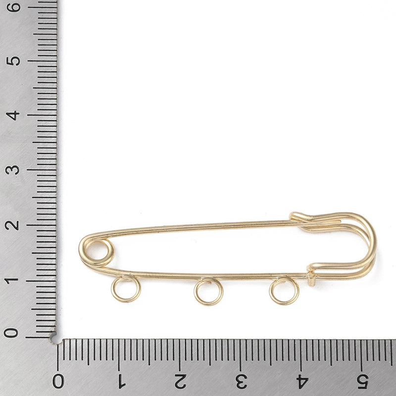 4 Safety Pin Brooches with Three Holes - Light Gold Tone - GC351