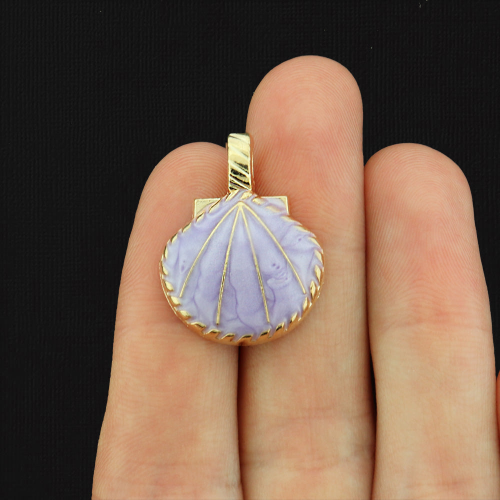 4 Seashell Gold Tone Enamel Charms - E384